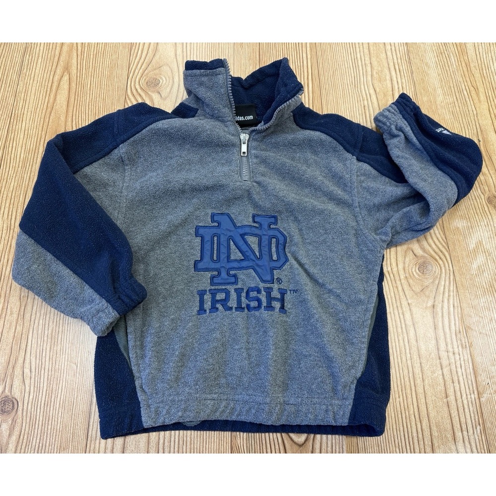 Adidas Kids Notre Dame Gray‎ Blue 1/4 Zip Fleece Sweatshirt Sz 4 Youth
